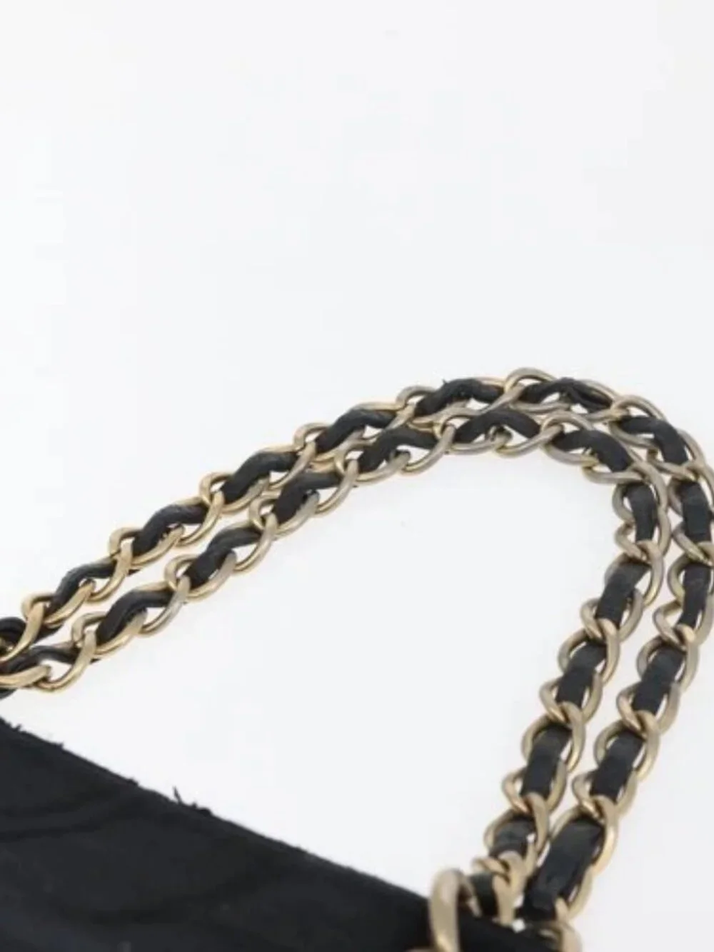 CHANEL Chain Hand Bag Cotton Black Gold CC Auth bs23972